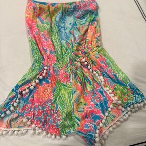 Lily Pulitzer Daisy Pom Pom Romper Seaspray Lovers Coral Size XS